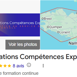 Formation continue en Bretagne - Morbihan Carte de la région avec des villes de Bretagne et un logo pour une formation continue.