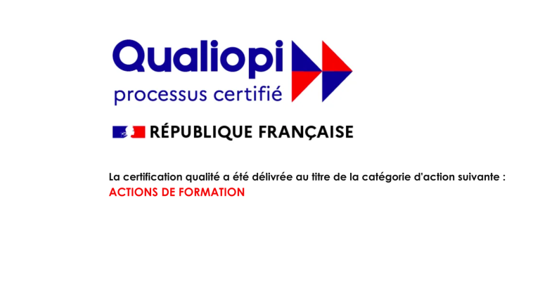 Logo de Qualiopi, mentionnant la République Française et le processus certifié.